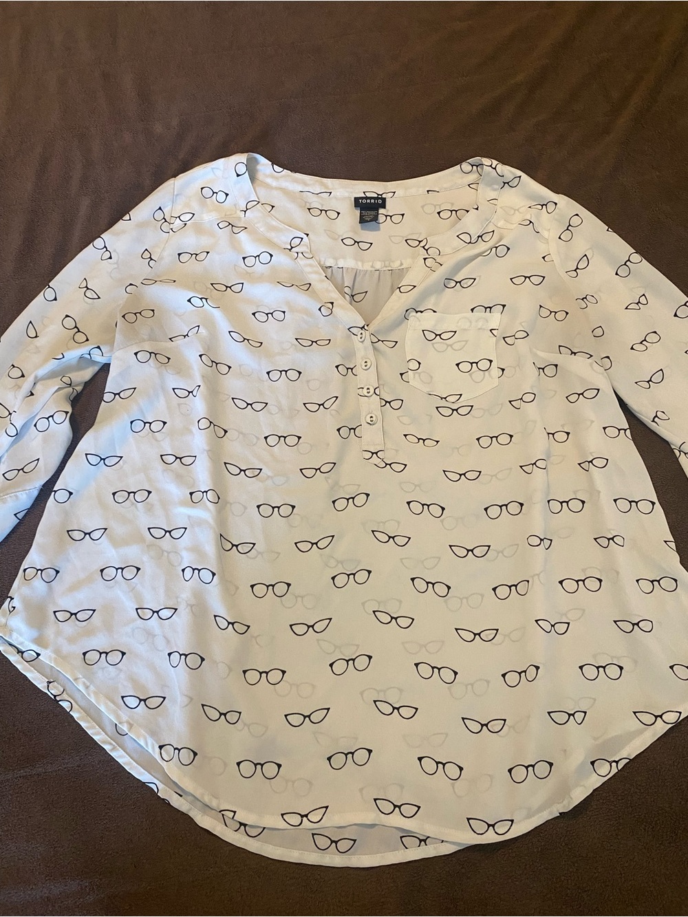 torrid White Blouse with Black Glasses Print